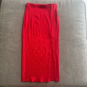 Lulus Red Ribbed Midi Skirt
